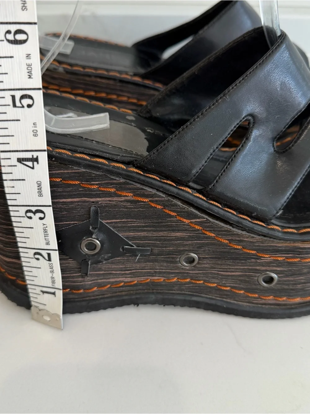 Vintage Jane C Chunky Wedge Sandals Gothic 90s Y2K Black Foam Faux Leather